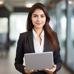 Fototapeta premium young businesswoman holding laptop