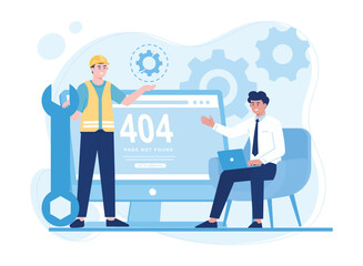 fix 404 error page design concept computer screen with error concept flat illustration