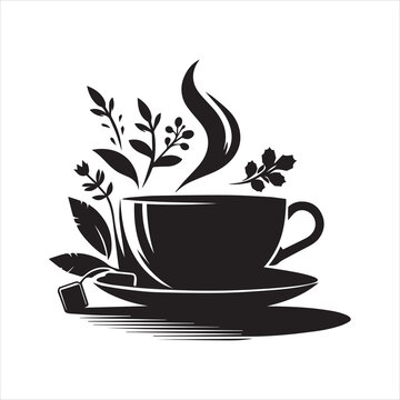 black tea cup with leaves clip art preview