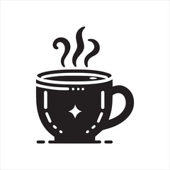 black silhouette tea cup with white background