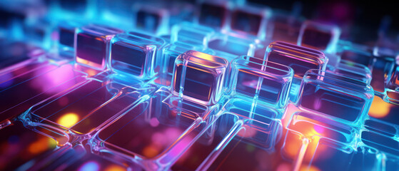 Morphism fluorescent elements and futuristic concept create a cybernetic atmosphere.