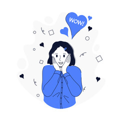 Trendy illustration woman showing wow sign. Flat illustration of a woman for website design, presentation, banners.