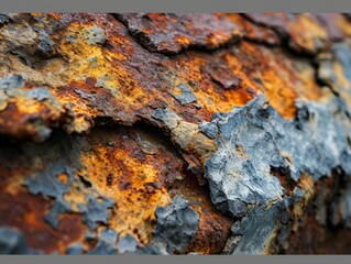 Rusted metal surface, highlighting the rust's intricate patterns and textures.