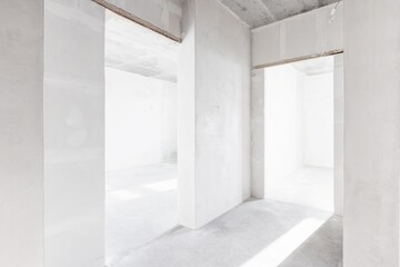interior of the apartment without decoration in gray colors. rough finish