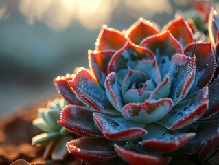 Succulent plant, highlighting the unique textures and the play of light and shadow.