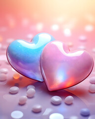 Obraz premium Two cute rainbow hearts - Love background design