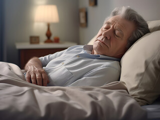 A senior man peacefully asleep in his bed - Powered by Adobe