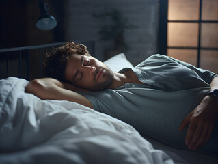 A man peacefully asleep in his bed