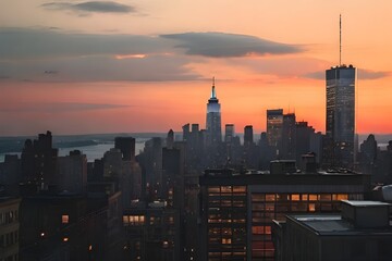 Fototapeta na wymiar city skyline at sunset Generative ai
