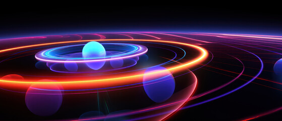 Obraz premium A mesmerizing blend of neon lights and circular patterns in this abstract background.