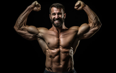 Fototapeta na wymiar A strong muscles man showing off