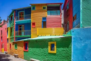 Very colorful painted houses in Caminito Street in La Boca in Buenos Aires in Argentina 