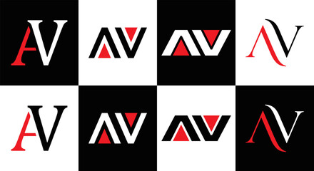 AV logo. AV set , A V design. White AV letter. AV, A V letter logo design. Initial letter AV letter logo set, linked circle uppercase monogram logo. A V letter logo vector design.	
