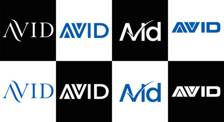 AVID logo. AVID set , A V I D design. White AVID letter. AVID, A V I D letter logo design. Initial letter AVID letter logo set, linked circle uppercase monogram logo. A V I D letter logo vector design
