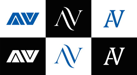 AV logo. AV set , A V design. White AV letter. AV, A V letter logo design. Initial letter AV letter logo set, linked circle uppercase monogram logo. A V letter logo vector design.	
