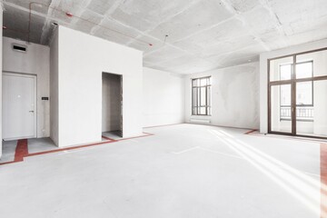 interior of the apartment without decoration in gray colors. rough finish