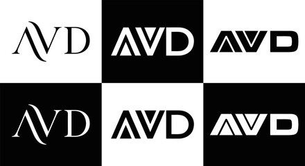 Obraz premium AVD logo. AVD set , A V D design. White AVD letter. AVD, A V D letter logo design. Initial letter AVD letter logo set, linked circle uppercase monogram logo. A V D letter logo vector design. 