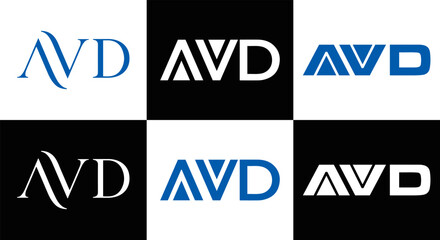 AVD logo. AVD set , A V D design. White AVD letter. AVD, A V D letter logo design. Initial letter AVD letter logo set, linked circle uppercase monogram logo. A V D letter logo vector design.	
