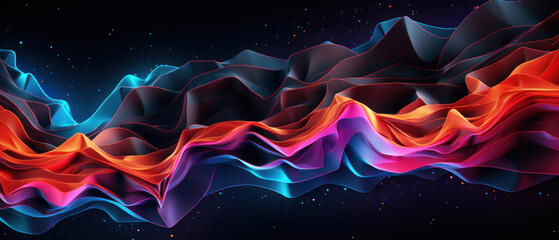 A futuristic landscape of irregular shapes and vibrant colors.