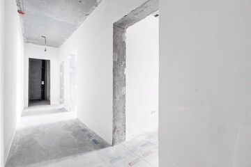 interior of the apartment without decoration in gray colors. rough finish