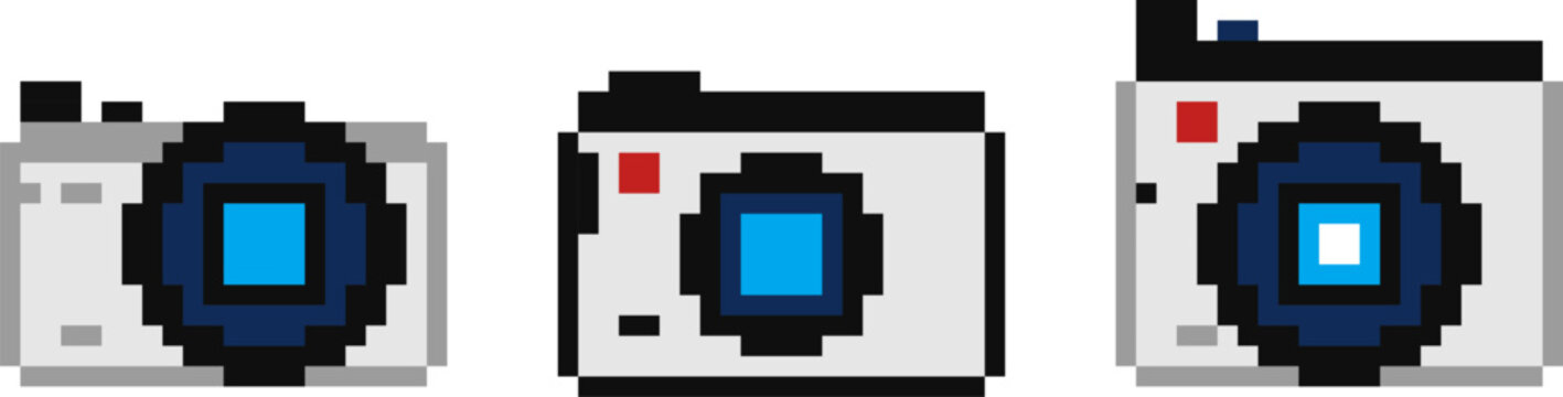Pixel 8 bit photo camera vector. 8bit photo symbol