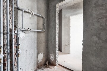 interior of the apartment without decoration in gray colors. rough finish