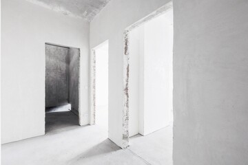 interior of the apartment without decoration in gray colors. rough finish