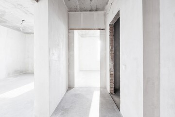 interior of the apartment without decoration in gray colors. rough finish