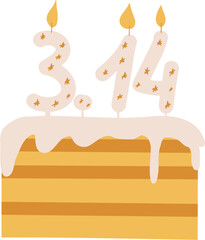 Happy pi day mathematics cake 14 March vector illustration 