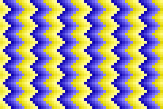 Pixelated blue and yellow zig zag stripes pattern