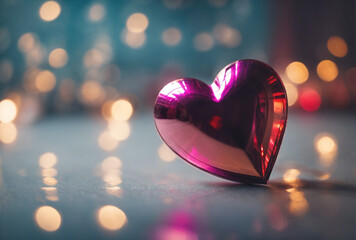metallic purple heart on bokeh background