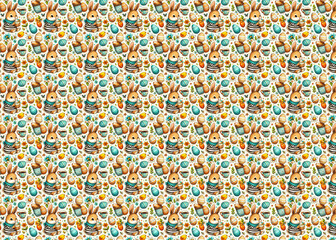 Eggventure Trails: Rabbit Royalty Leading the Easter Treasure Hunt, Seamless Pattern for Easter