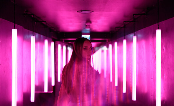 pinky kinky  ukraine woman in pink funfare futuristic neon light world
