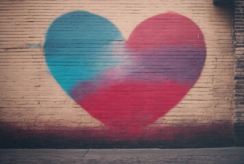 colorful heart graffiti on old brick wall