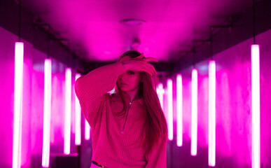 pinky kinky  ukraine woman in pink funfare futuristic neon light world