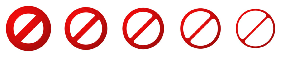 Circle red prohibit cross sign. Wide and thin ban forbid symbol