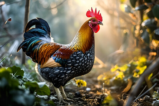 Majestic Rooster in Forest Light