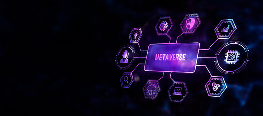 Fototapeta premium Internet, business, Technology and network concept. Metaverse virtual world, metaverse digital world intelligent futuristic interface technology. 3d illustration