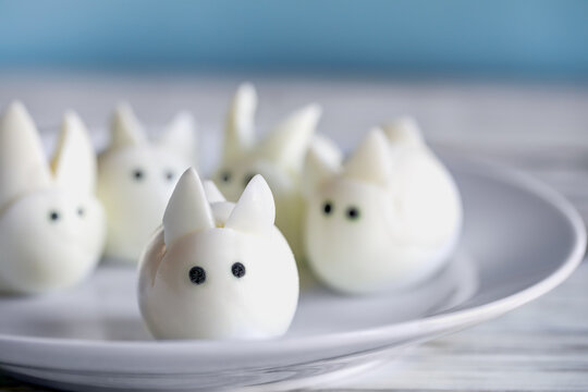 Hard boiled baby bunny eggs perfect for Easter