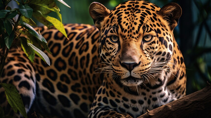 Portrait of Cheetah resting on tree branch