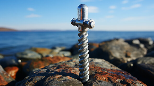 Freestanding action symbol on a white closed metal
