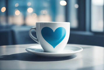 cup of coffee with blue heart on the table