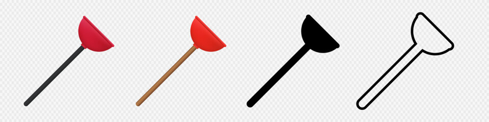 Toilet plunger 3d and flat line icon. Plubmer plunging tool