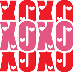 Valentine’s Day XOXO text phrase design on plain white transparent isolated background for shirt, hoodie, sweatshirt, apparel, card, tag, mug, icon, poster or badge
