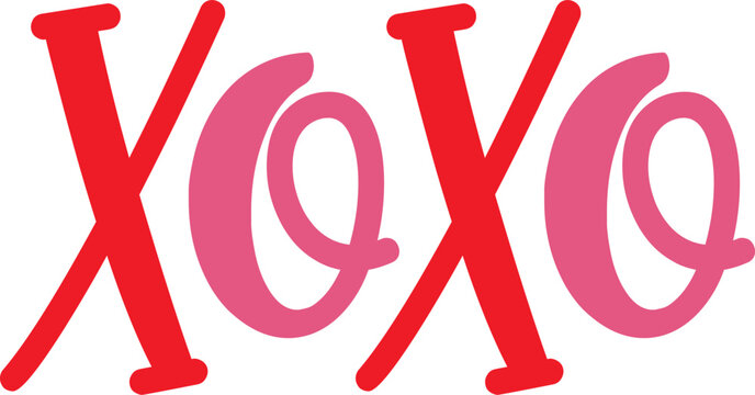 Valentine&rsquo;s Day XOXO text phrase design on plain white transparent isolated background for shirt, hoodie, sweatshirt, apparel, card, tag, mug, icon, poster or badge