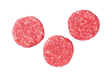 Raw Ground mince beef meat Burger steak cutlets. Transparent background. Isolated.