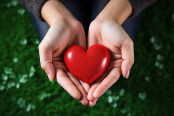 red heart shape family member hands holding