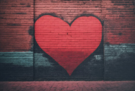 painted heart on the brick wall