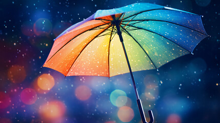 Rain On Rainbow Umbrella Weather Concept