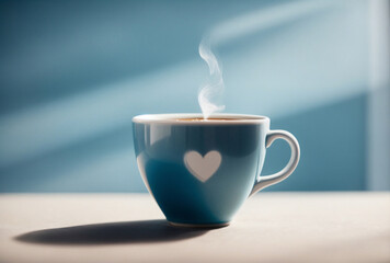 cup of coffee with heart on the table